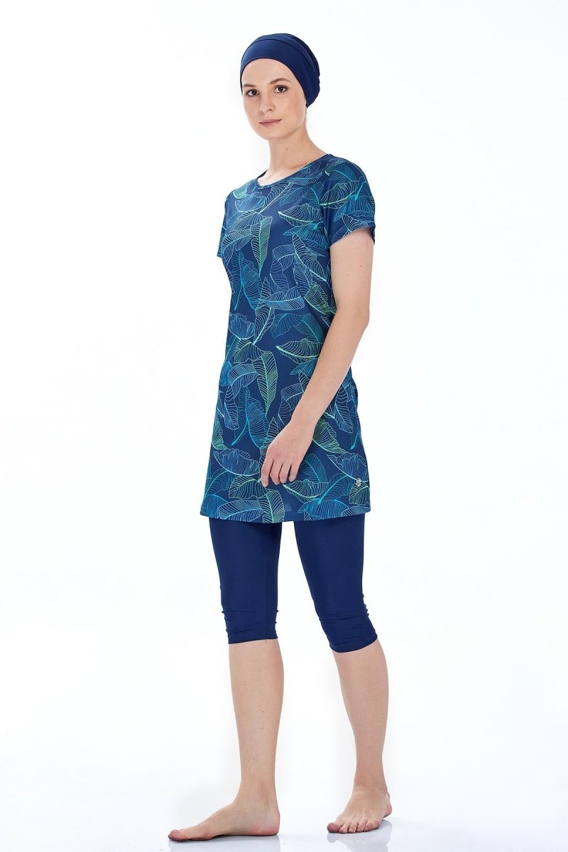 Rozamay 9304 - 24 Dark Navy Minsi Nature Pattern Semi - Closed Swimsuit - ihvan
