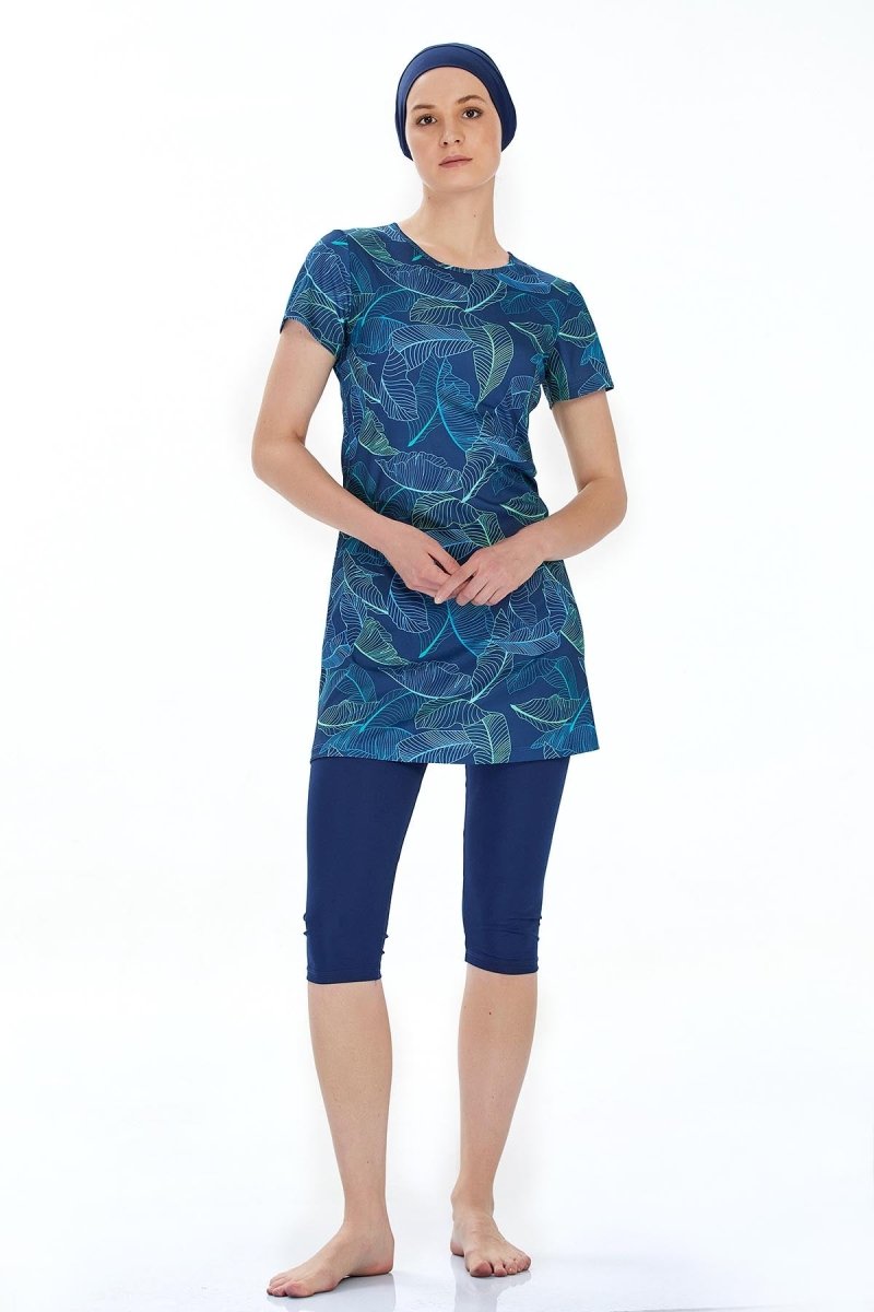 Rozamay 9304 - 24 Dark Navy Minsi Nature Pattern Semi - Closed Swimsuit - ihvan