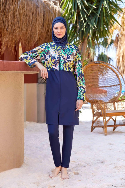 Rozamay Jileli Water Repellent Dark Navy Full Coverage Hijab Swimsuit 9285 - ihvan