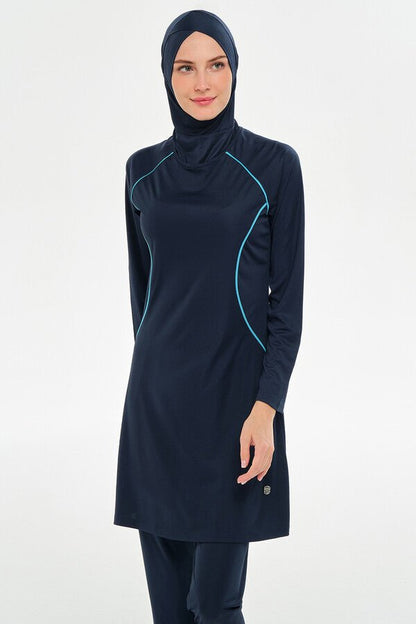 Rozamay Raglan Sleeve Lycra Full-Covered Burkini 3130-25 Dark Navy Blue - ihvan