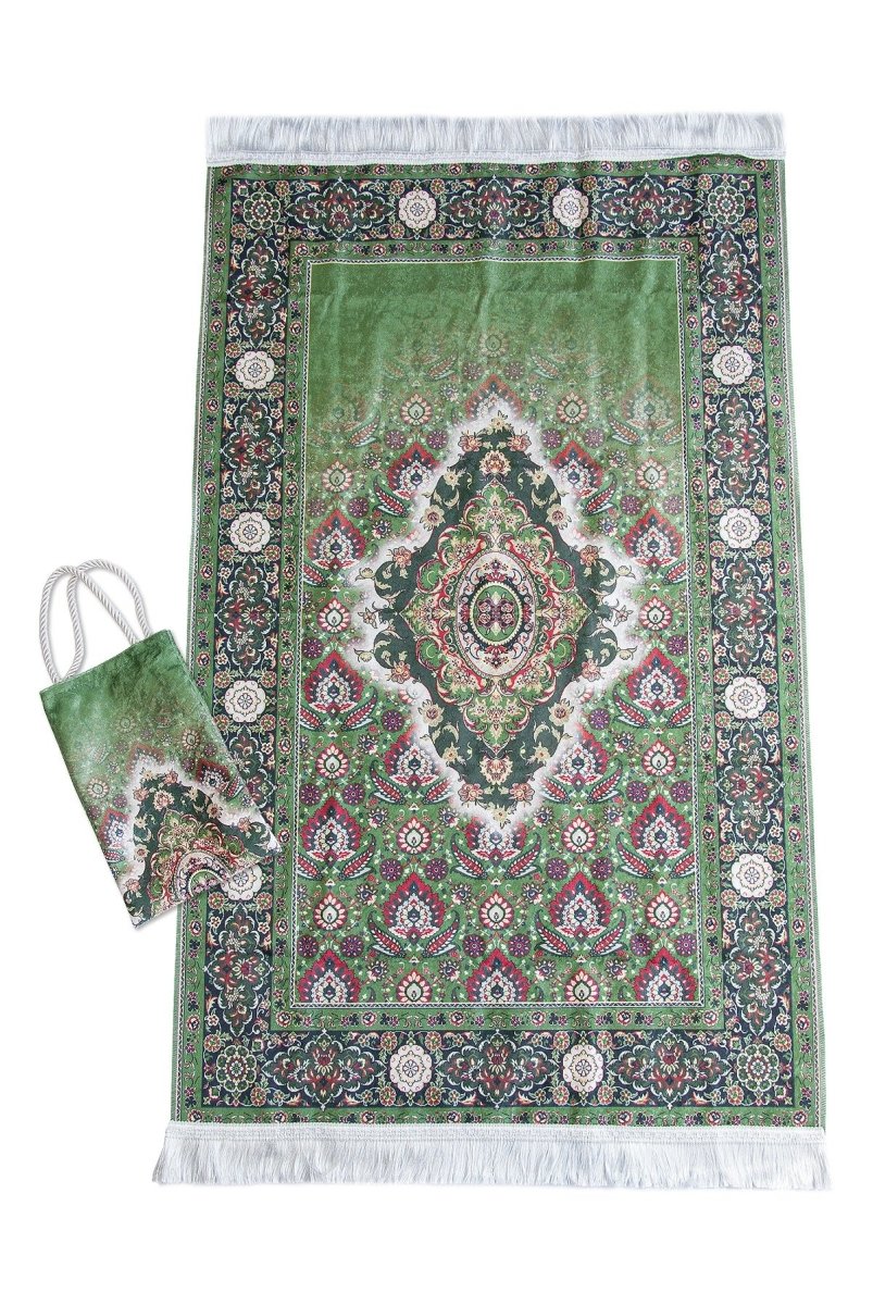 Silk - Touch Velvet Prayer Rug with Rumi Motif – Portable and Practical with Carrying Bag - ihvan