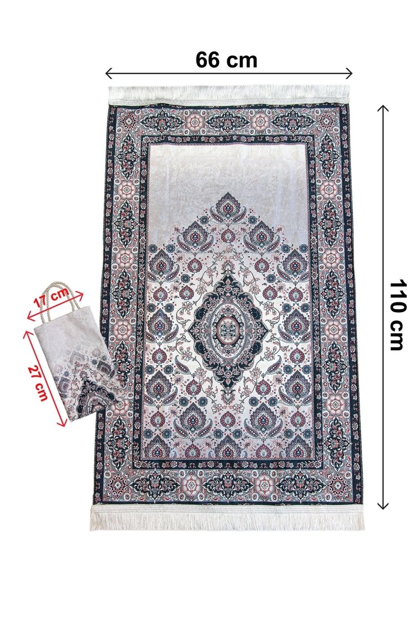 Silk - Touch Velvet Prayer Rug with Rumi Motif – Portable and Practical with Carrying Bag - ihvan