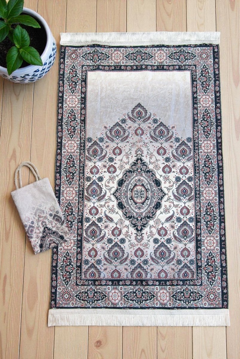 Silk - Touch Velvet Prayer Rug with Rumi Motif – Portable and Practical with Carrying Bag - ihvan