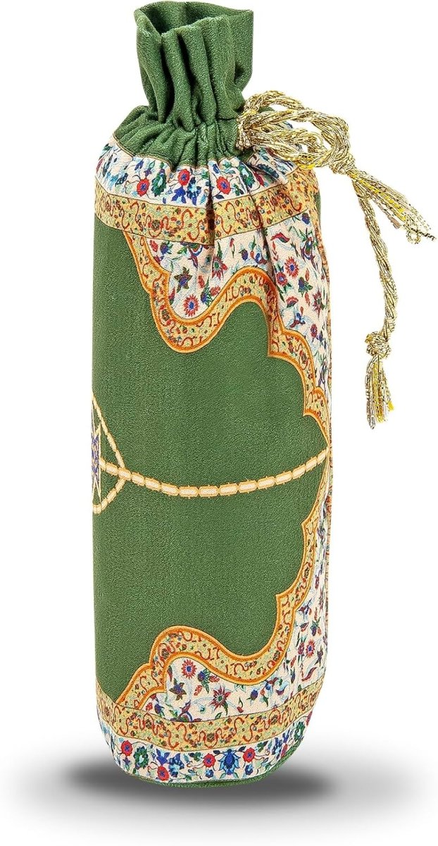 Silky Muslim Prayer Rug – Soft Green Islamic Mat with Travel Bag, Elegant Design - ihvan