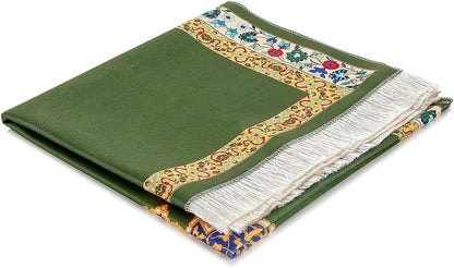 Silky Muslim Prayer Rug – Soft Green Islamic Mat with Travel Bag, Elegant Design - ihvan