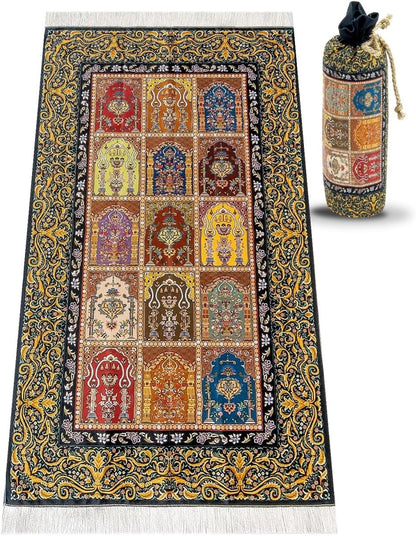 Silky Muslim Prayer Rug – Soft Portable Islamic Mat with Travel Bag, Elegant Design - ihvan