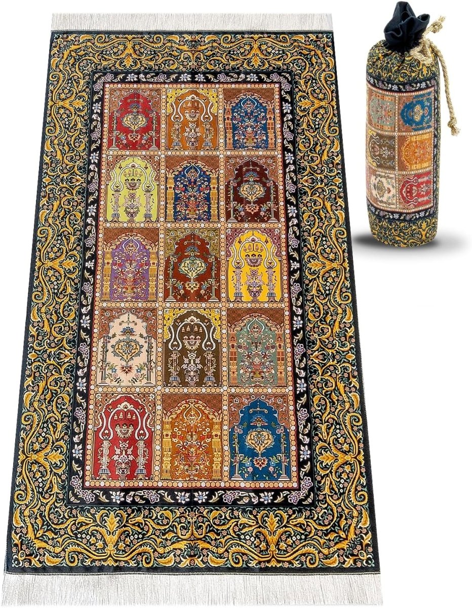 Silky Muslim Prayer Rug – Soft Portable Islamic Mat with Travel Bag, Elegant Design - ihvan