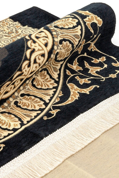 Taj Mahal Pattern Chenille Prayer Rug – Black - ihvan