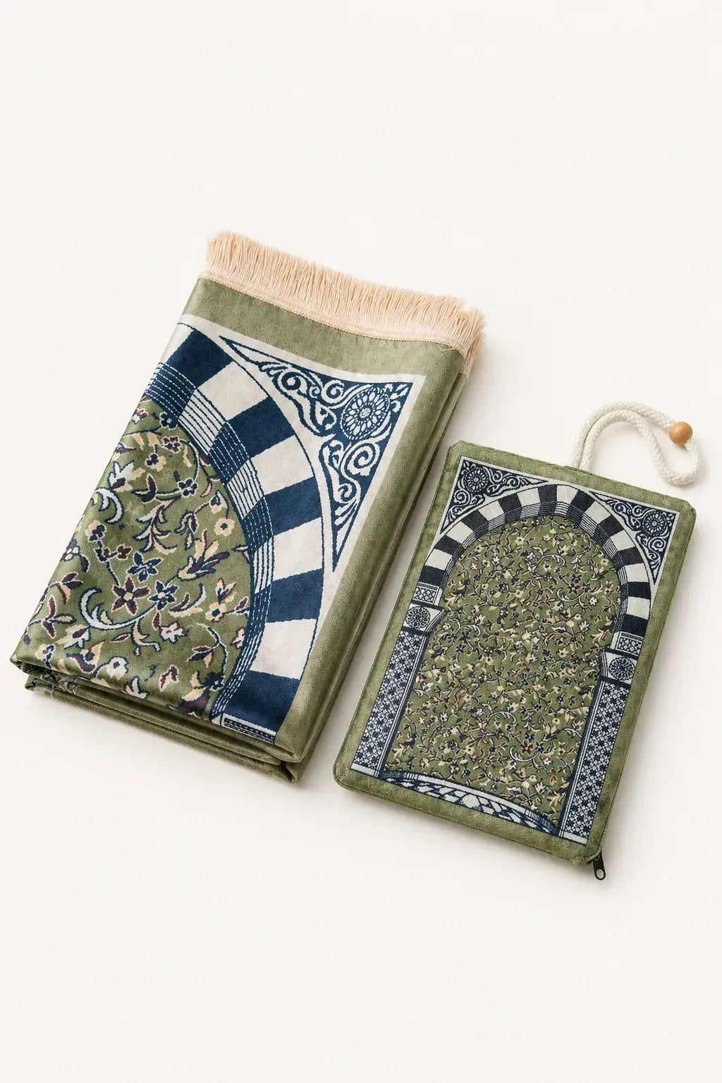 Portable Rawdah Patterned Velvet Prayer Mat with Carry Bag