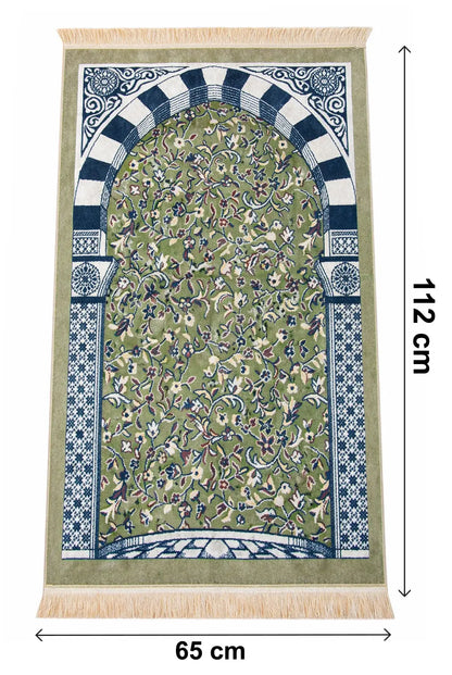 Portable Rawdah Patterned Velvet Prayer Mat with Carry Bag