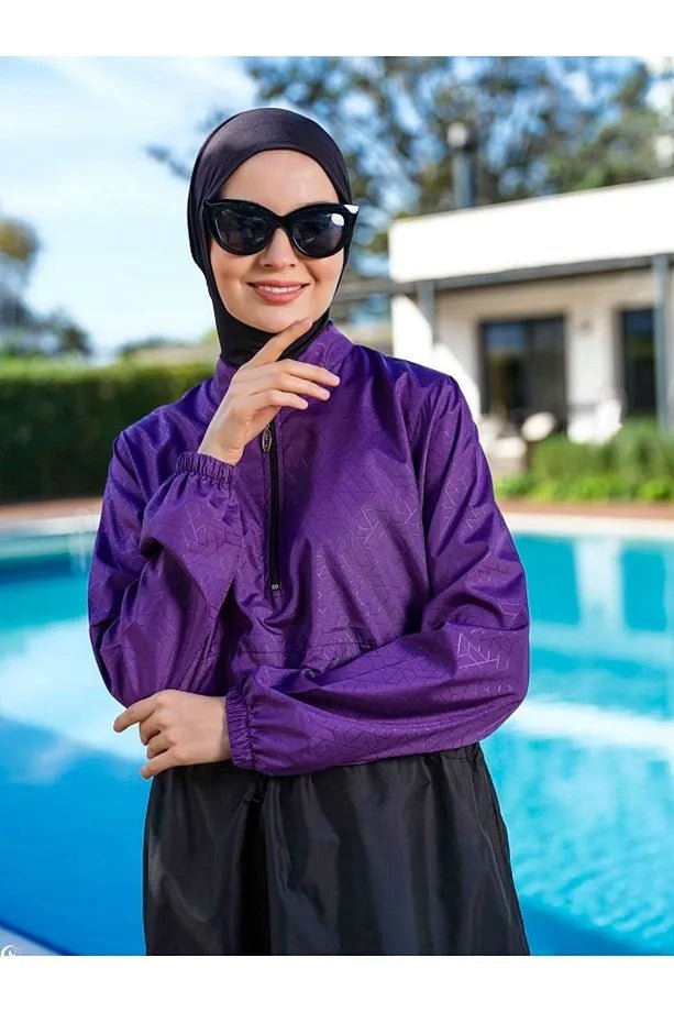 Tesmay Women's Full Coverage Hijab Swimsuit with Sleeveless Design 22104 - 25 Purple - ihvan