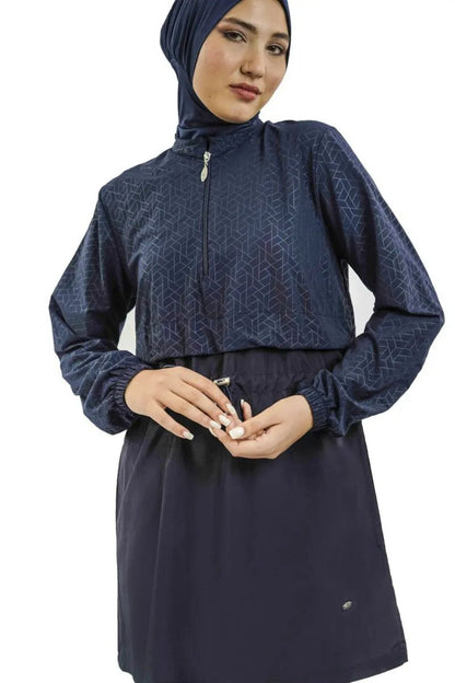Tesmay Women's Full Coverage Modest Swimsuit 22104 - 25 Dark Navy - ihvan