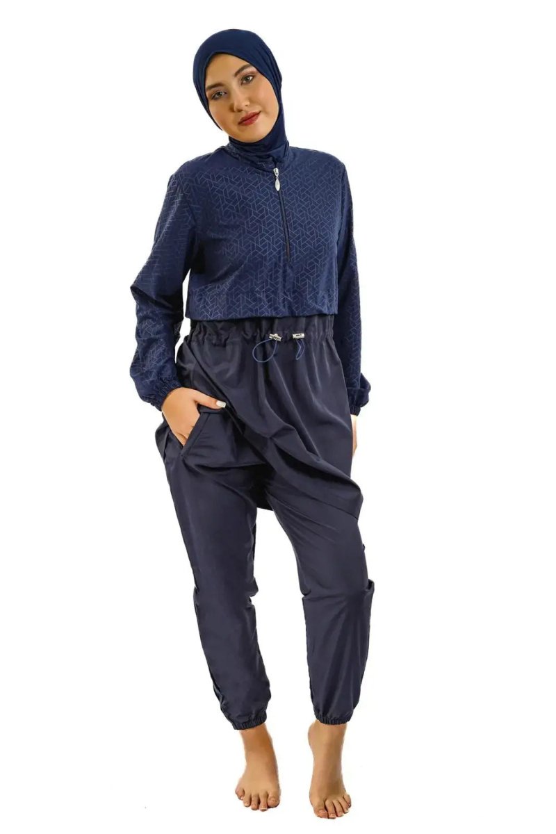 Tesmay Women's Full Coverage Modest Swimsuit 22104 - 25 Dark Navy - ihvan