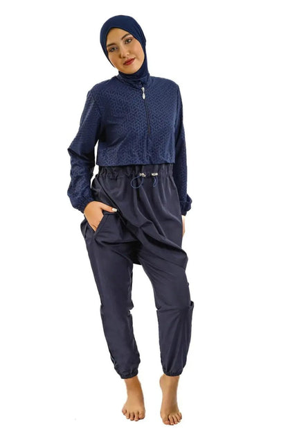 Tesmay Women's Full Coverage Modest Swimsuit 22104 - 25 Dark Navy - ihvan