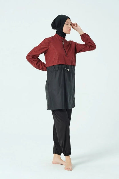 Tesmay Women's Jumper Dress Detailed Full-Covered Burkini 22104-25 Burgundy - ihvan