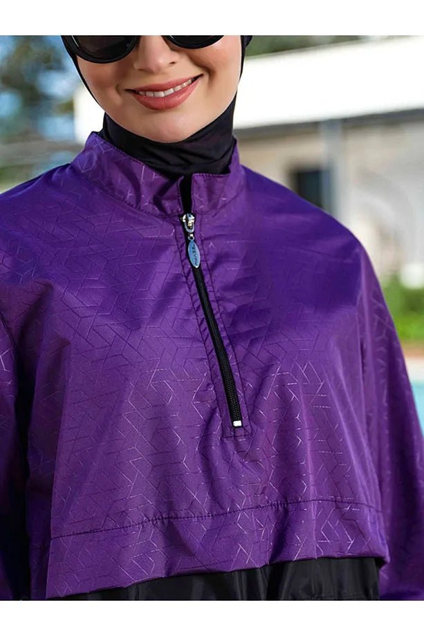 Tesmay Women's Jumper Dress Detailed Plus Size Full-Covered Burkini 22104-25B Purple - ihvan