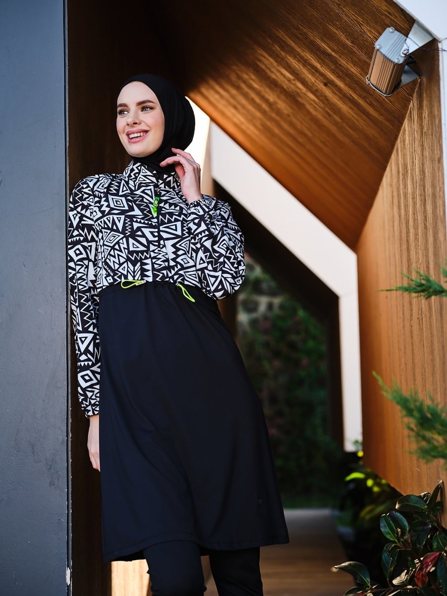 Tesmay Women's Lycra Full Coverage Hijab Swimsuit 21108 - 25 Black - ihvan