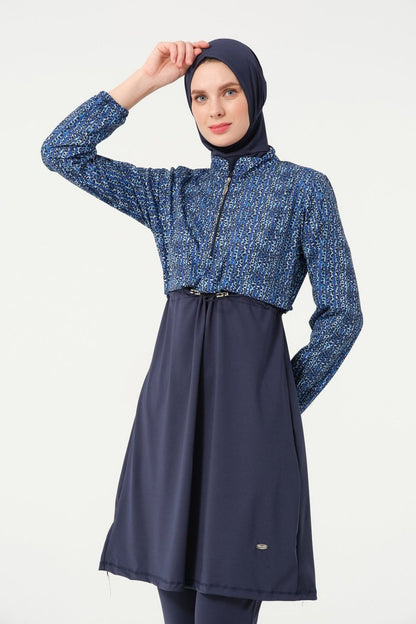 Tesmay Women's Lycra Full-Covered Burkini 21111-25 Dark Navy Blue - ihvan