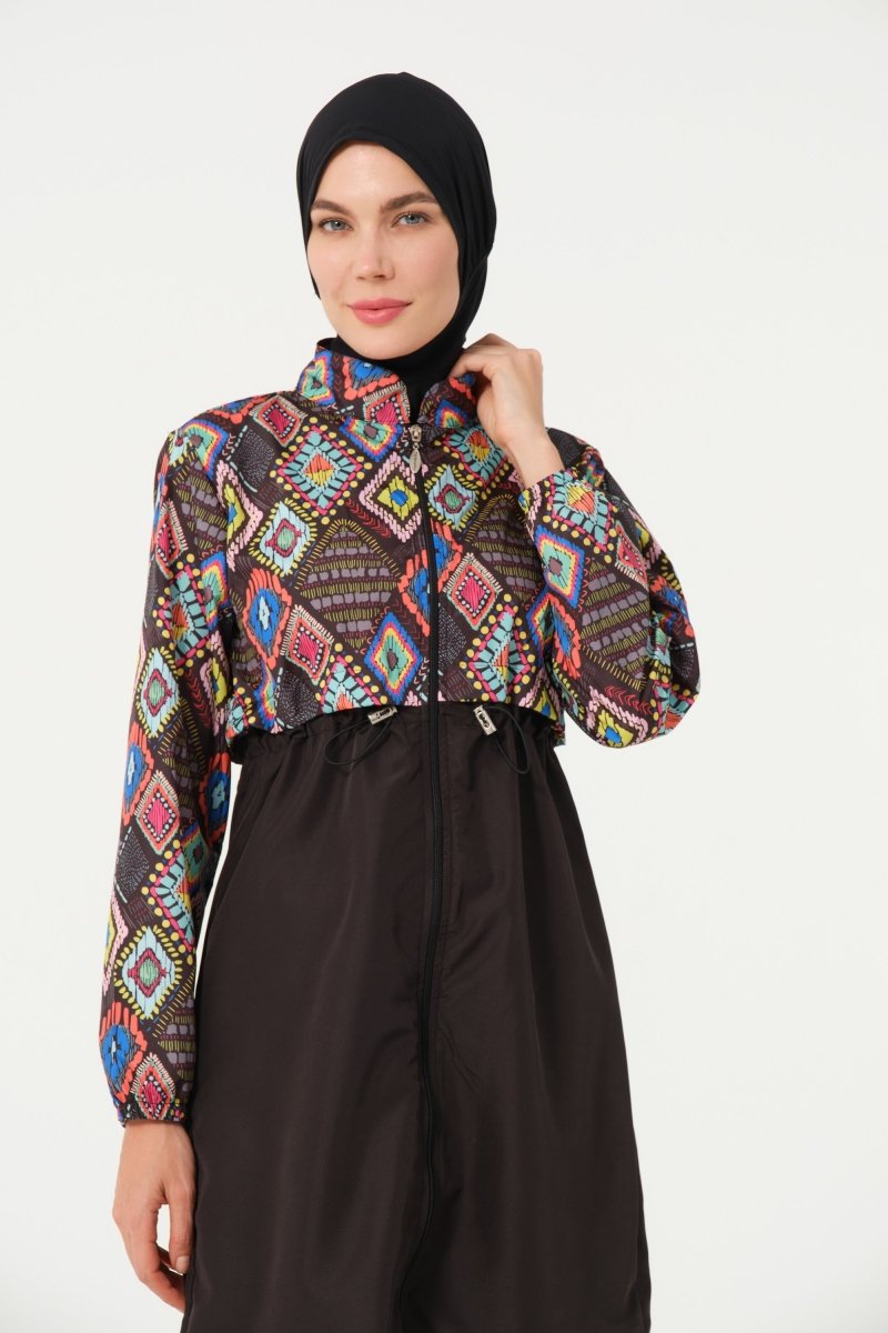 Tesmay Women's Patterned Full Coverage Hijab Swimsuit 22155 - 25 Black - ihvan