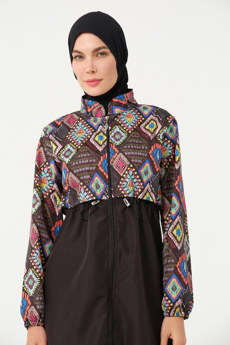 Tesmay Women's Patterned Full Coverage Hijab Swimsuit 22155 - 25 Black - ihvan