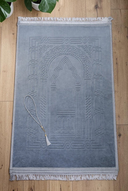 Thick Large Padded Sajadah - Soft Luxury Muslim Prayer Rug for Men and Women - Great for Knees and Forehead - Non - Slip Plush Velvet Islamic Prayer Mat - ihvan