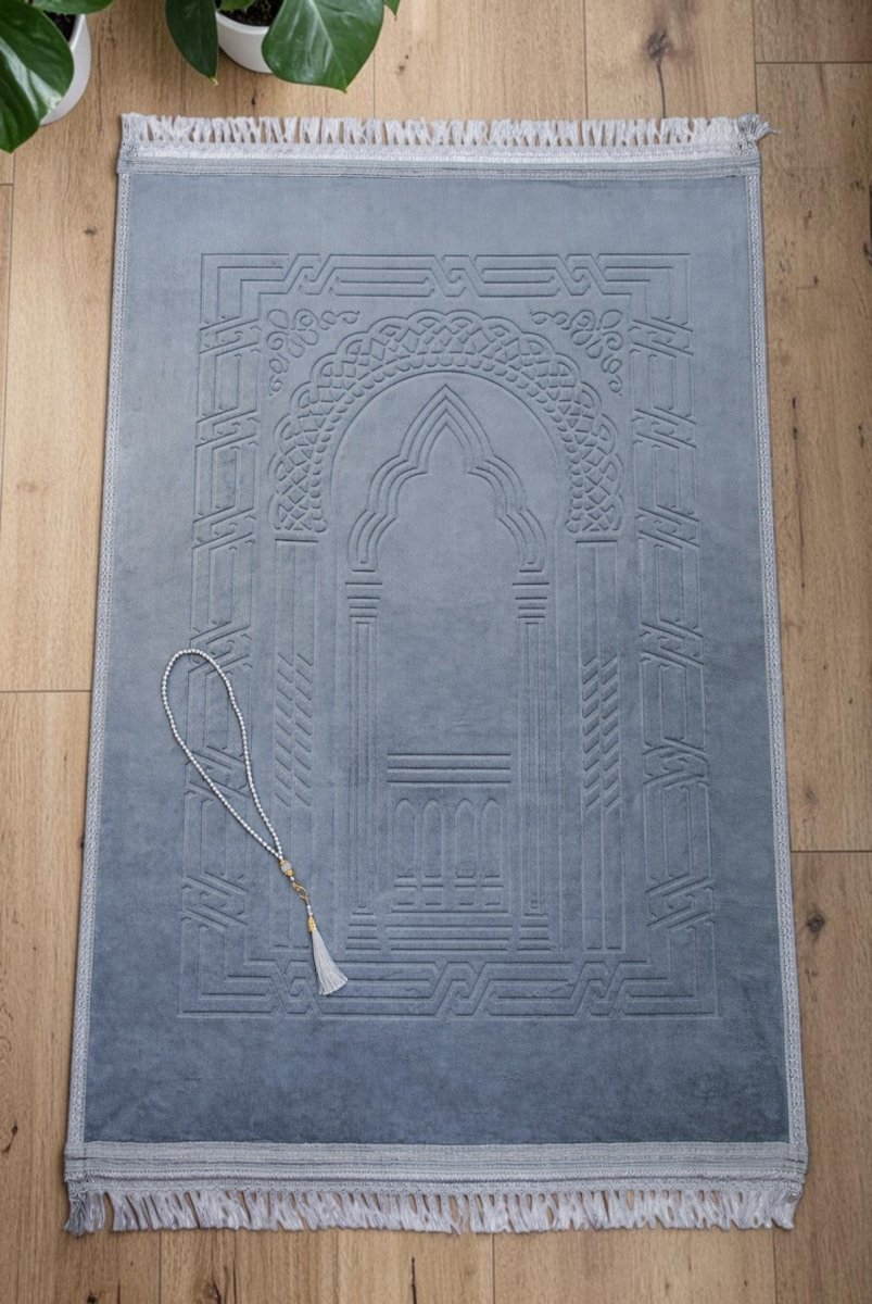 Thick Large Padded Sajadah - Soft Luxury Muslim Prayer Rug for Men and Women - Great for Knees and Forehead - Non - Slip Plush Velvet Islamic Prayer Mat - ihvan