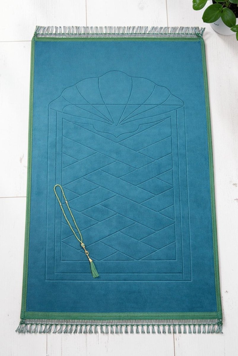 Thick Large Padded Sajadah - Soft Luxury Muslim Prayer Rug for Men and Women - Great for Knees and Forehead - Non - Slip Plush Velvet Islamic Prayer Mat - ihvan