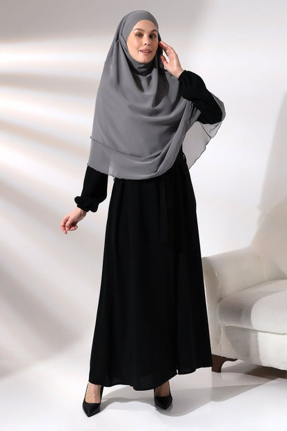 Three - Layered Niqab - Style Chiffon Hijab – Short Modest Scarf with Sufle Detail - ihvan