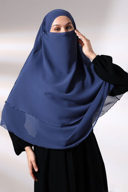 Three - Layered Niqab - Style Chiffon Hijab – Short Modest Scarf with Sufle Detail - ihvan