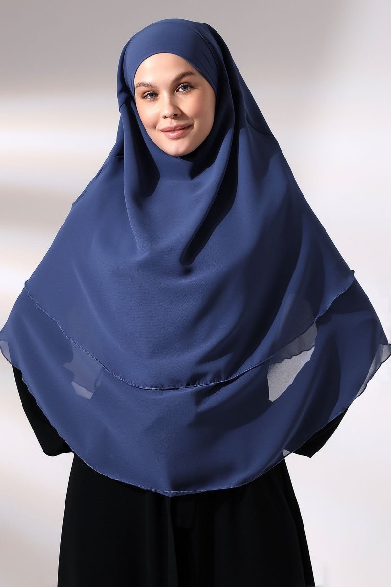 Three - Layered Niqab - Style Chiffon Hijab – Short Modest Scarf with Sufle Detail - ihvan