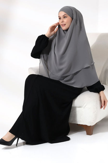 Three - Layered Niqab - Style Chiffon Hijab – Short Modest Scarf with Sufle Detail - ihvan