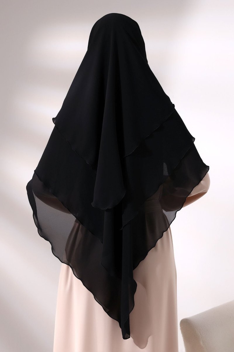 Three - Layered Niqab - Style Chiffon Hijab – Short Modest Scarf with Sufle Detail - ihvan