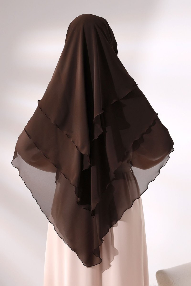 Three - Layered Niqab - Style Chiffon Hijab – Short Modest Scarf with Sufle Detail - ihvan