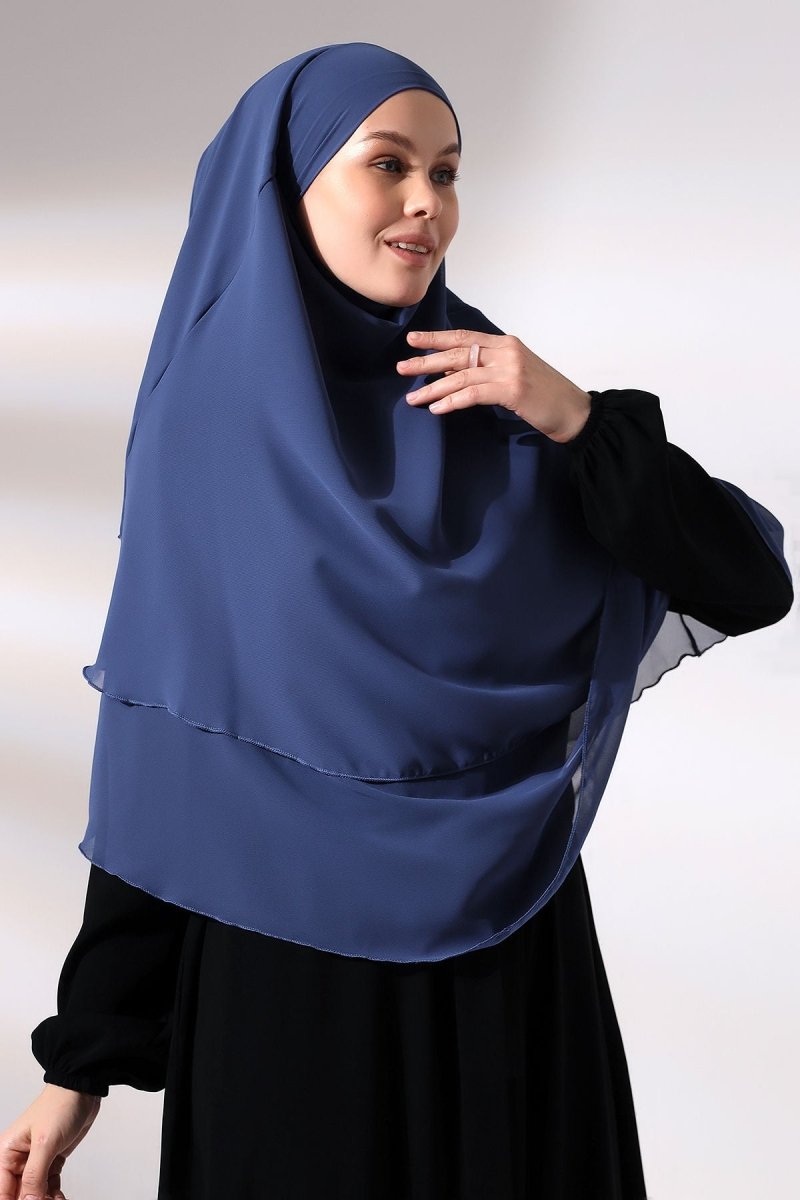 Three - Layered Niqab - Style Chiffon Hijab – Short Modest Scarf with Sufle Detail - ihvan