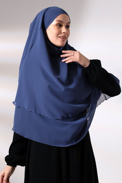 Three - Layered Niqab - Style Chiffon Hijab – Short Modest Scarf with Sufle Detail - ihvan