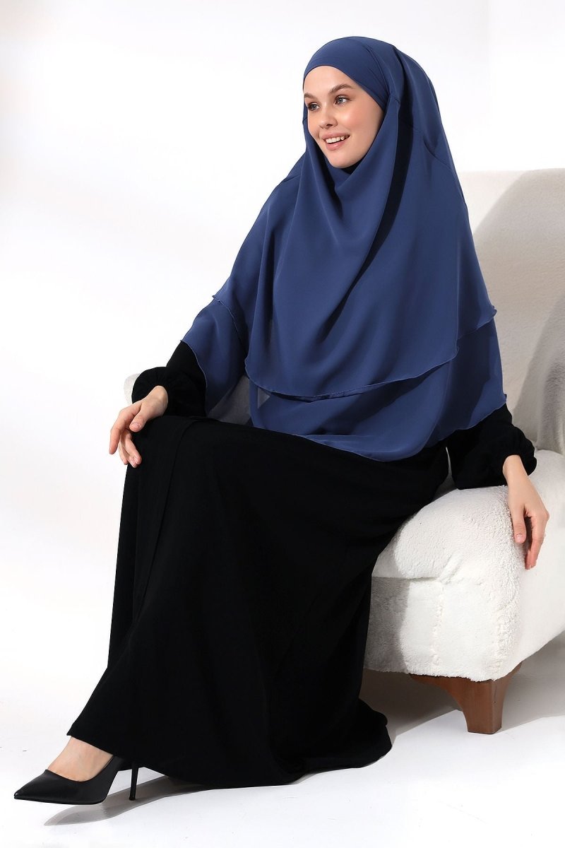 Three - Layered Niqab - Style Chiffon Hijab – Short Modest Scarf with Sufle Detail - ihvan