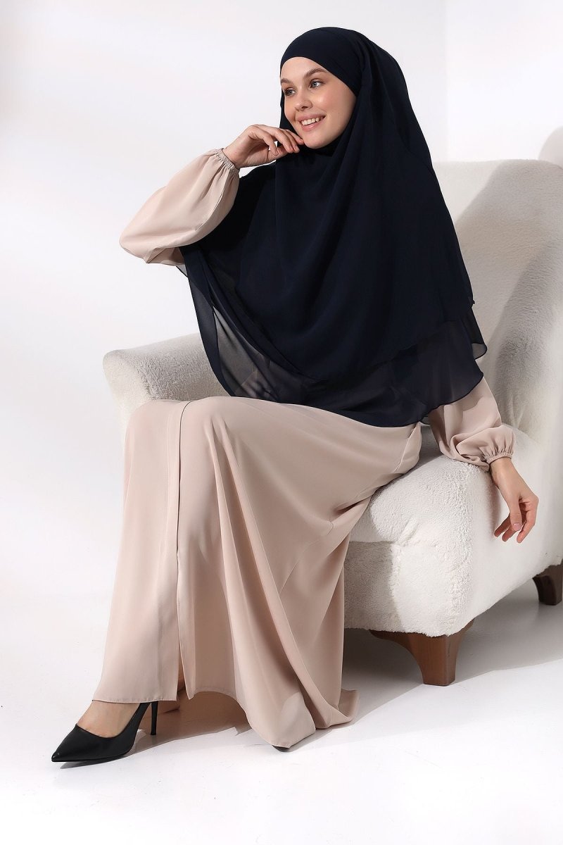 Three - Layered Niqab - Style Chiffon Hijab – Short Modest Scarf with Sufle Detail - ihvan