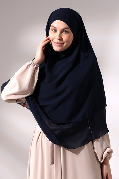Three - Layered Niqab - Style Chiffon Hijab – Short Modest Scarf with Sufle Detail - ihvan