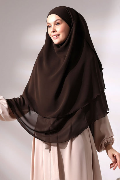 Three - Layered Niqab - Style Chiffon Hijab – Short Modest Scarf with Sufle Detail - ihvan