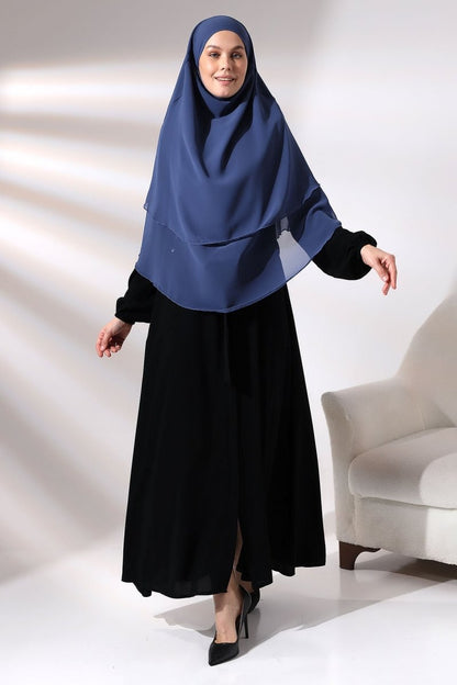 Three - Layered Niqab - Style Chiffon Hijab – Short Modest Scarf with Sufle Detail - ihvan