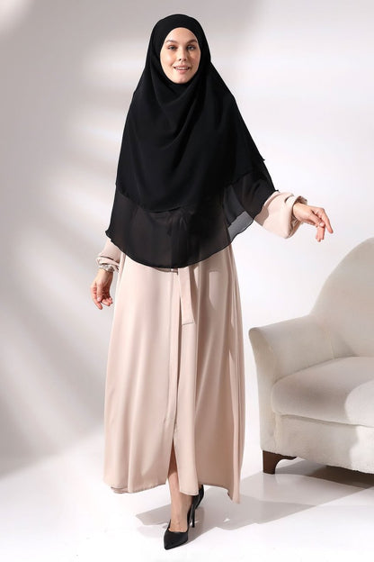 Three - Layered Niqab - Style Chiffon Hijab – Short Modest Scarf with Sufle Detail - ihvan