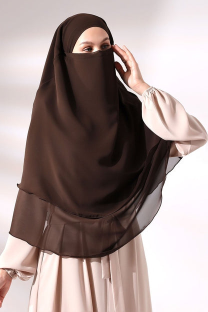 Three - Layered Niqab - Style Chiffon Hijab – Short Modest Scarf with Sufle Detail - ihvan