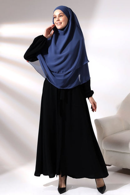 Three - Layered Niqab - Style Chiffon Hijab – Short Modest Scarf with Sufle Detail - ihvan