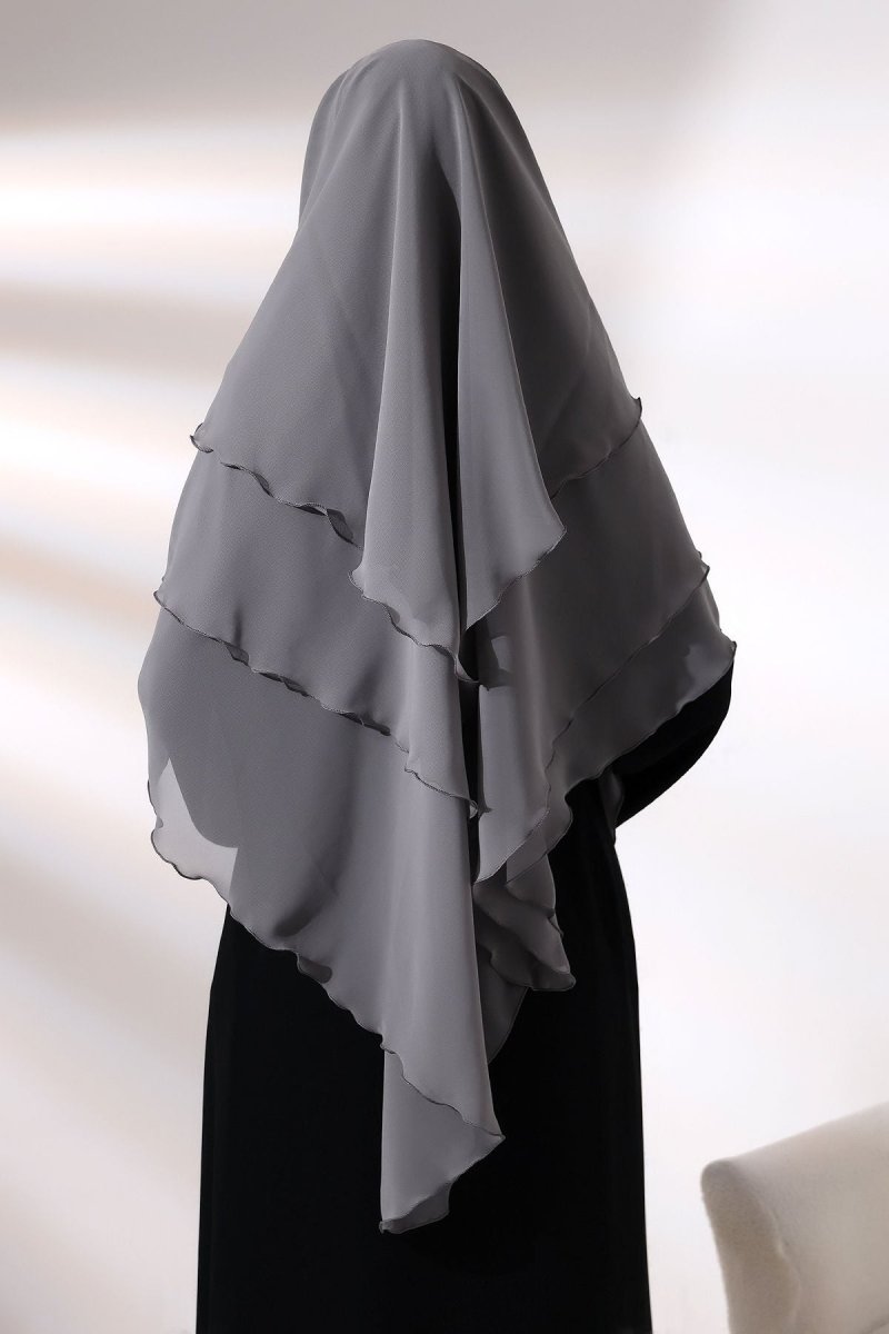 Three - Layered Niqab - Style Chiffon Hijab – Short Modest Scarf with Sufle Detail - ihvan