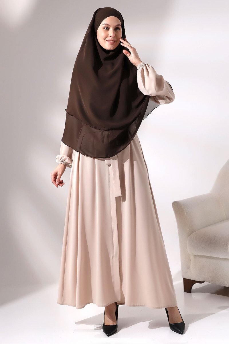 Three - Layered Niqab - Style Chiffon Hijab – Short Modest Scarf with Sufle Detail - ihvan