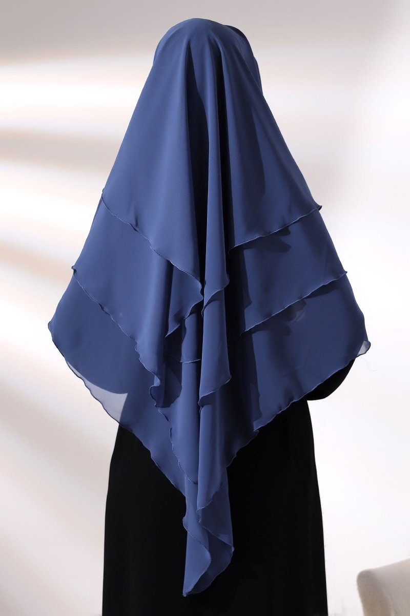 Three - Layered Niqab - Style Chiffon Hijab – Short Modest Scarf with Sufle Detail - ihvan