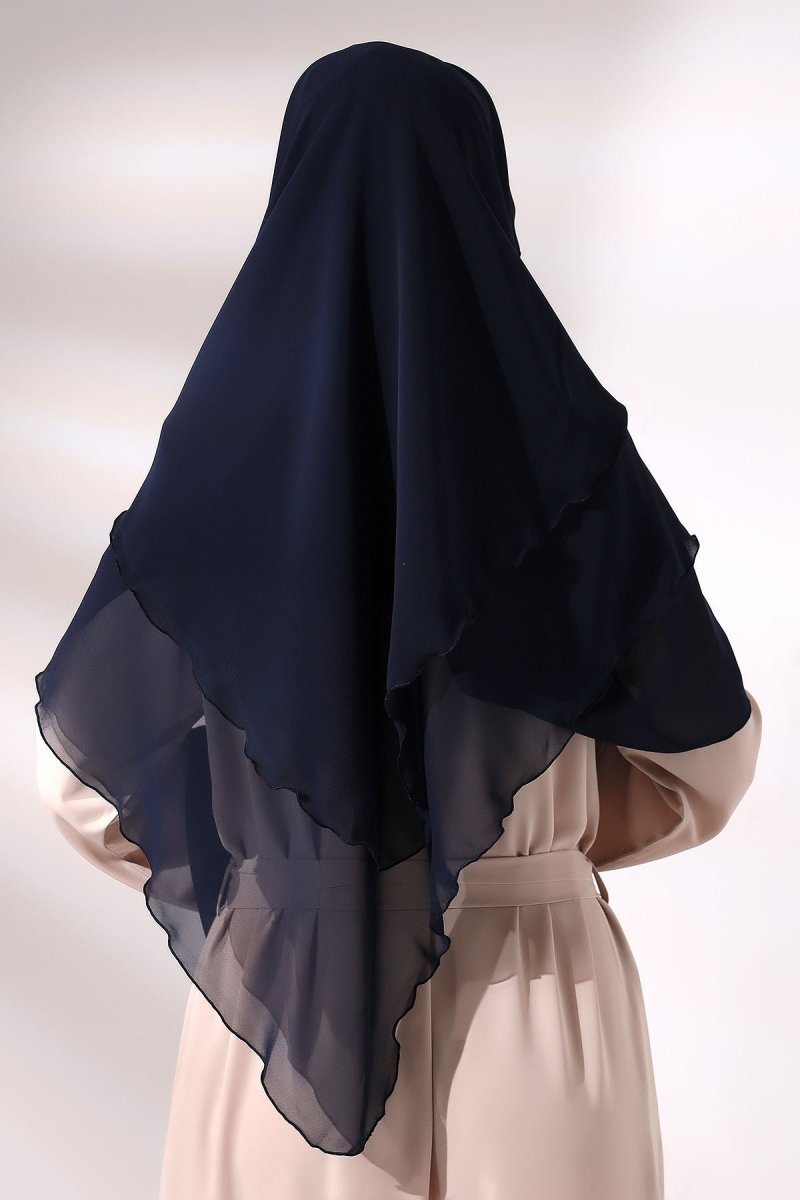 Three - Layered Niqab - Style Chiffon Hijab – Short Modest Scarf with Sufle Detail - ihvan