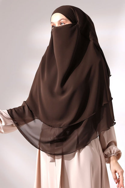 Three - Layered Niqab - Style Chiffon Hijab – Short Modest Scarf with Sufle Detail - ihvan