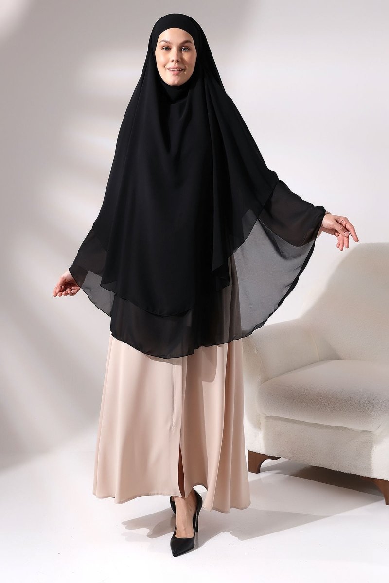 Three - Layered Niqab - Style Long Chiffon Hijab – Modest Sufle Scarf - ihvan
