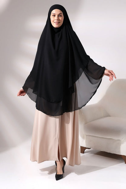 Three - Layered Niqab - Style Long Chiffon Hijab – Modest Sufle Scarf - ihvan